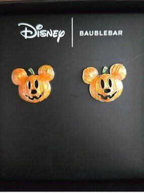 Disney BaubleBar Pumpkin Mickey Mouse Halloween Stud Earrings New in Box
